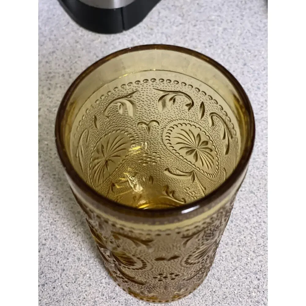 1 Vintage Brockway Glass American Concord Amber Water Glass Goblet Tumbler‎ 8oz